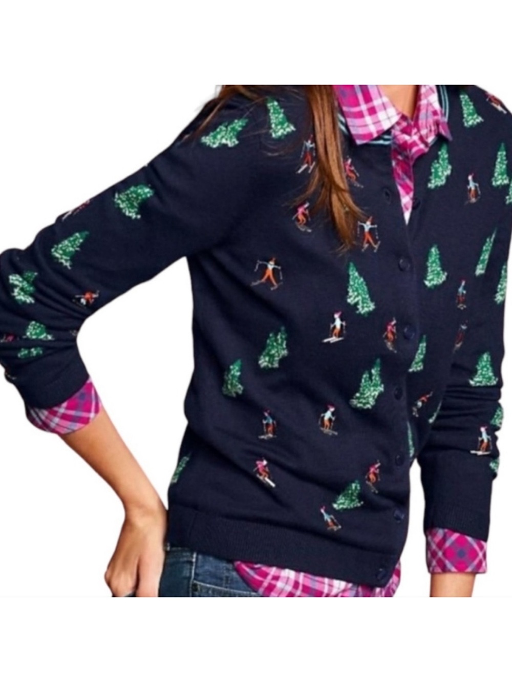 Talbots petite Skiers & Trees Cardigan Sweater size xl petite cashmere blend